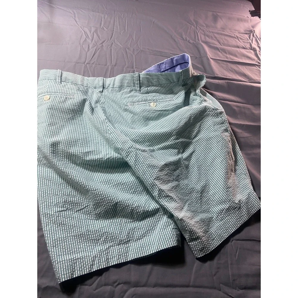 Polo Golf Ralph Lauren Seersucker Shorts Men's 38 Green White Striped Flat Front